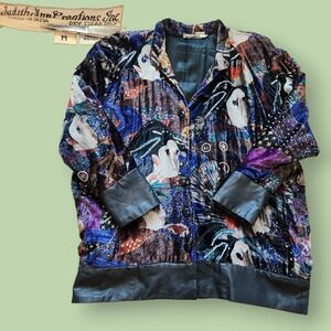 VTG 80s Judith Ann Creations Art To Wear Geisha Velvet Beaded Jacket Medium M